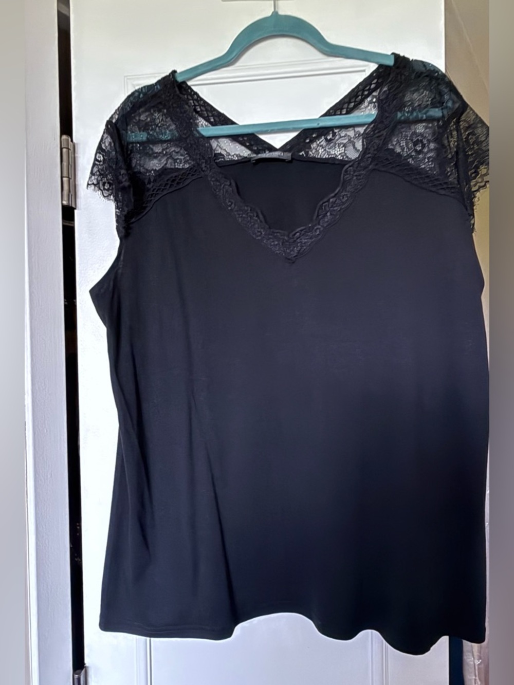Black Lace-Trim V-Neck Womens Top